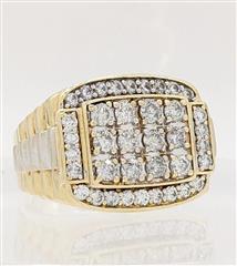 10K Yellow Gold 13.1g Mens Diamond Cluster Door Knocker Tierd Ribbed Ring Size-9